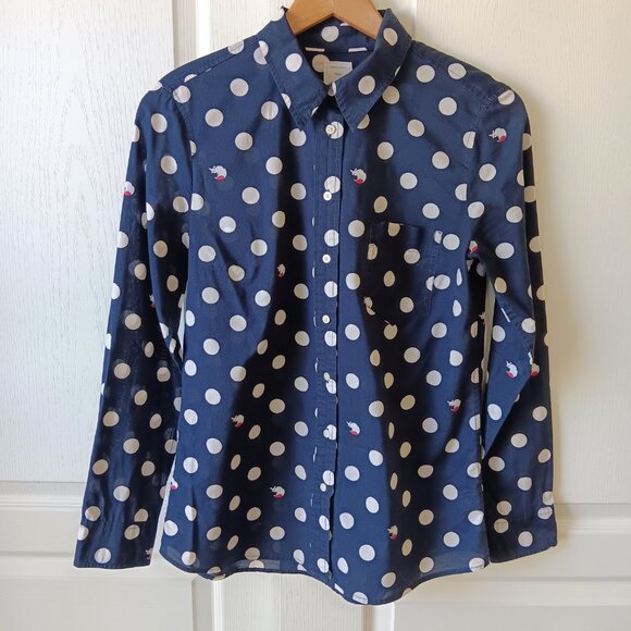 Gap Women's Navy Fox Print Polka Dot The Fitted Boyfriend Cotton Shirt Size S - Picture 15 of 15